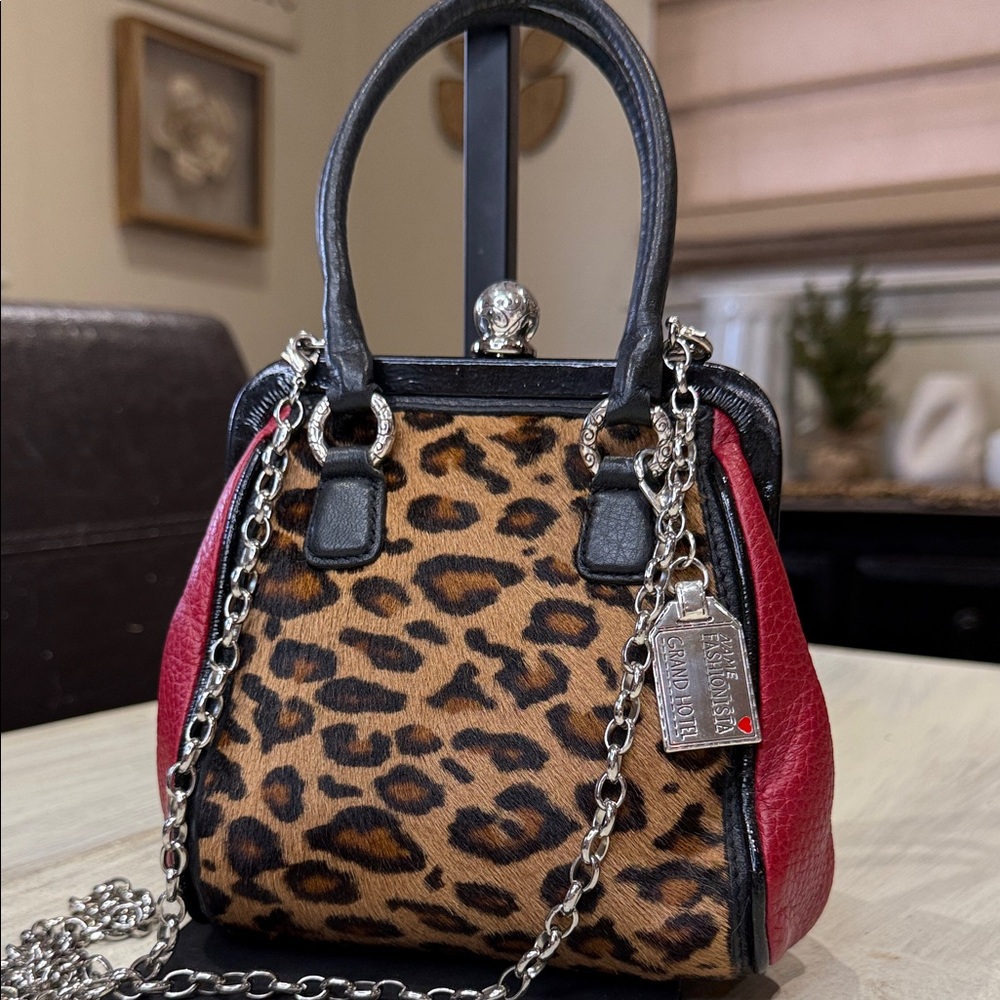Brighton Leopard Print Mini Bag with Black Trim and Red Sides